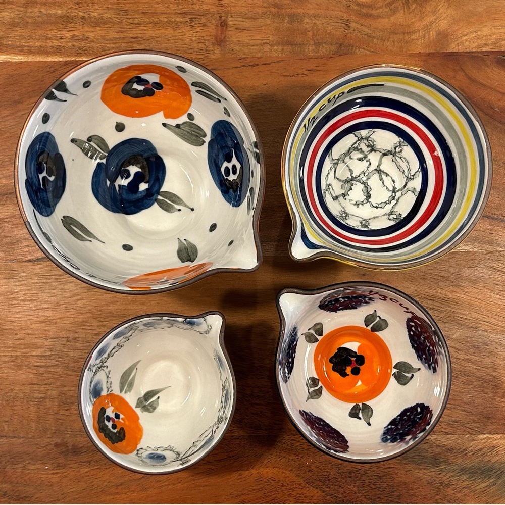 ANTHROPOLOGIE ceramic nesting measuring cups- 1 cup, 1/2 cup, 1/3 cup, & 1/4 cup